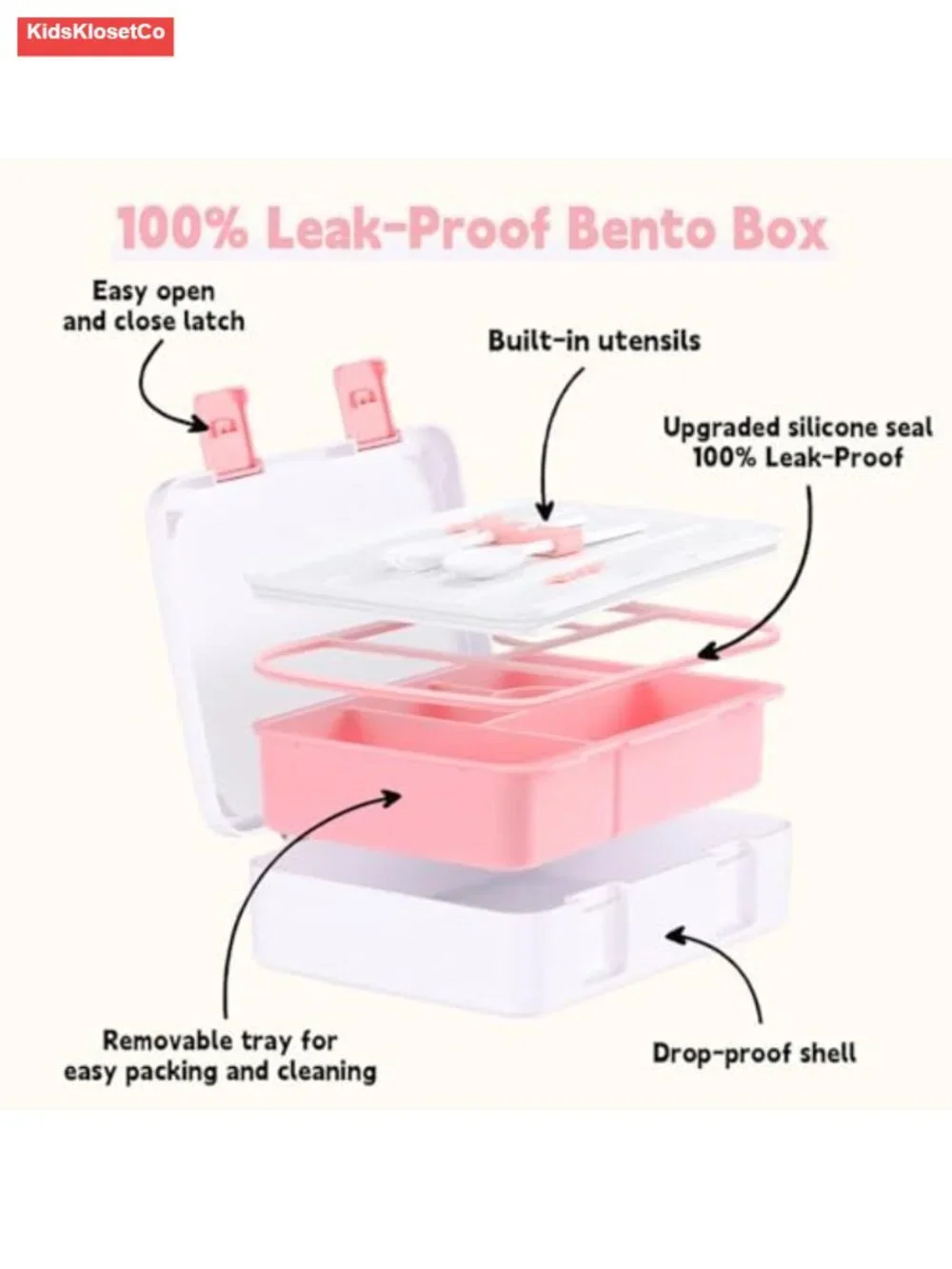 Kids Bento Box with Utensils 5.5 Cup 5 Compartments BPA-Free Leak Proof